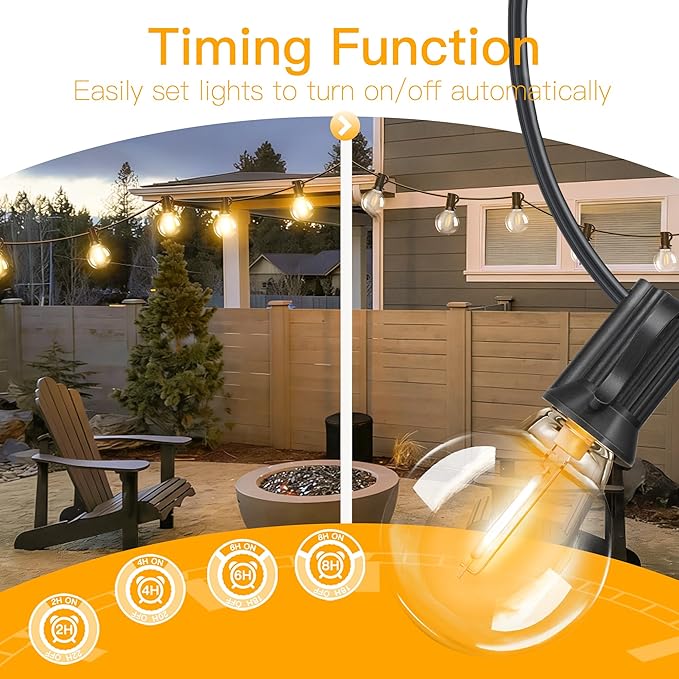 Outdoor String Lights with Remote Dimmer, 50 + 3 Spare G40 LED Bulbs Plug in Connectable Patio Lights, Waterproof Hanging Lights for Backyard Camping Balcony Yard Deck Party(100FT)