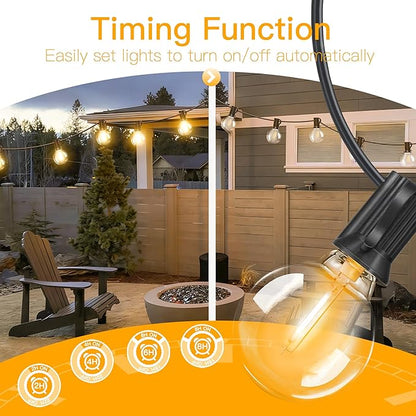 Outdoor String Lights with Remote Dimmer, 50 + 3 Spare G40 LED Bulbs Plug in Connectable Patio Lights, Waterproof Hanging Lights for Backyard Camping Balcony Yard Deck Party(100FT)