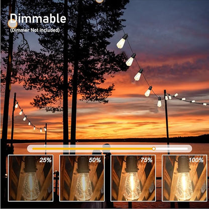 25FT LED Outdoor String Lights with 13 ST38 Edison Shatterproof Plastic Bulbs,2700K Waterproof Connectable Outdoor Patio Lights String for Home Garden Porch Cafe Yard Party Deck Decor