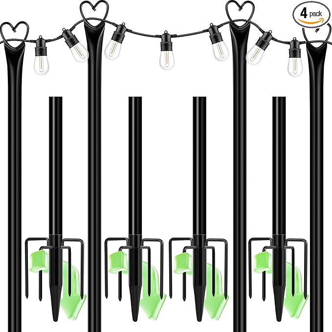 XDW-GIFTS String Light Poles with Fork for Outdoor, 4 Pack 9.8 FT Tall Metal Posts for Hanging String Lights Patio | Lumora