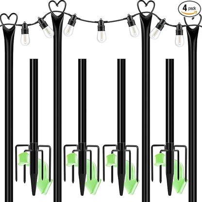XDW-GIFTS String Light Poles with Fork for Outdoor, 4 Pack 9.8 FT Tall Metal Posts for Hanging String Lights Patio, Yard, Deck Light Holders Outside Lighting Poles for Backyard