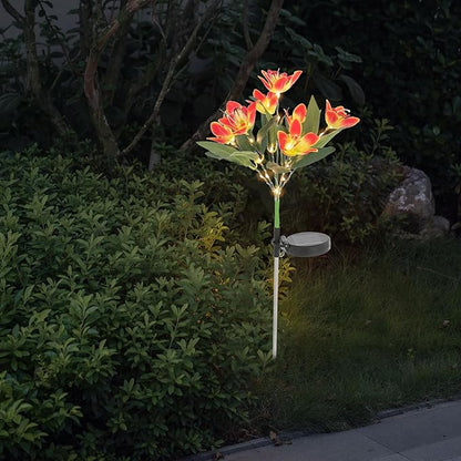 7-Head Solar Swaying Orchid Light, Orange Outdoor Solar Garden Light with 42 Warm LEDs, IP44 Waterproof, 8-10H Auto Lighting, No Wiring Needed for Yard Pathway Patio Decoration