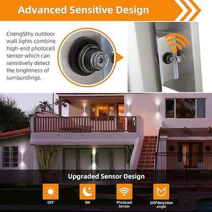 Dusk to Dawn Sensor Outdoor Porch Light, Anti-Rust Waterproof Up Down Metal Cylinder Wall Lights with Stainless Steel 304 for Courtyard Garage Entryway (13" Height, UL Listed, No Bulbs)