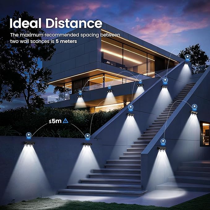 Solar Wall Lights,100 LM Solar Fence Lights Outdoor Solar Powered with Ultra-Bright LED Lens 1200 mAh Waterproof IP65 for Outside,Backyard,Patio,Porch,Yard,Garden,Railing 10 Pack (6 Modes)