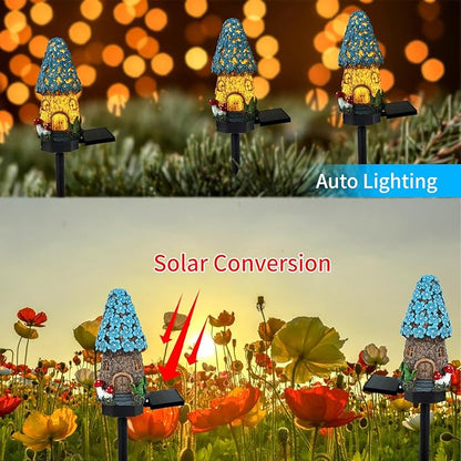 Mushroom Solar Lights Outdoor, Waterproof Fairy Houses Mushroom Garden Decor Decorative Solar Powered Garden Stake Lights for Outside Lawn Walkway Patio Yard (Blue)