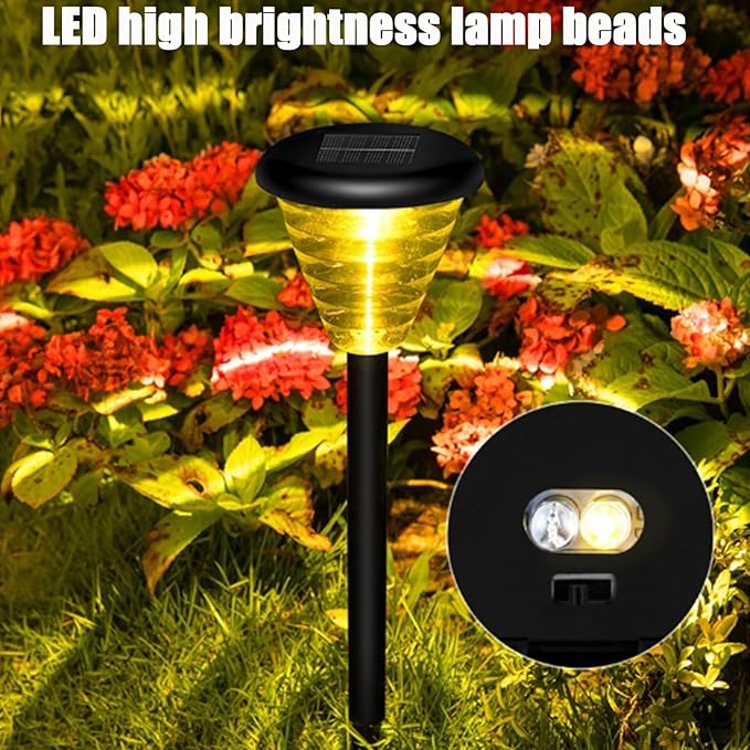 Solar Pathway Lights Outdoor,Color Changing+Warm Lights LED,Home Outdoor Waterproof Villa Garden Landscape Decoration Outdoor Garden Lights,Auto On/Off,Ultra Bright,Black,2pcs