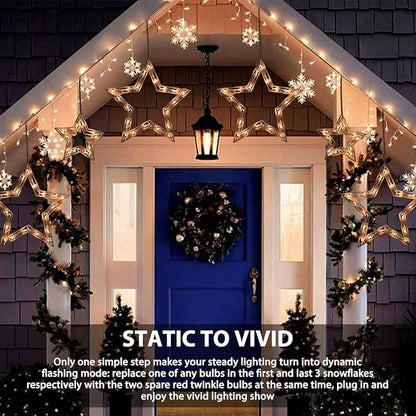 Minetom Christmas Star Icicle String Lights with 6 Drops - 9ft Star Window Lights with 100 Mini Bulbs, Plug-in Connectable Curtain Hanging Lights for Christmas Home Indoor Outdoor Party Holiday Decor