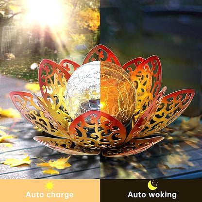 Solar Lights Outdoor Garden 6.3 " Glass Lotus Lamp Waterproof LED Metal Flower Lights Outdoor Garden Table Decor for Outside Balcony, Patio, Deck, Porch, Walkway