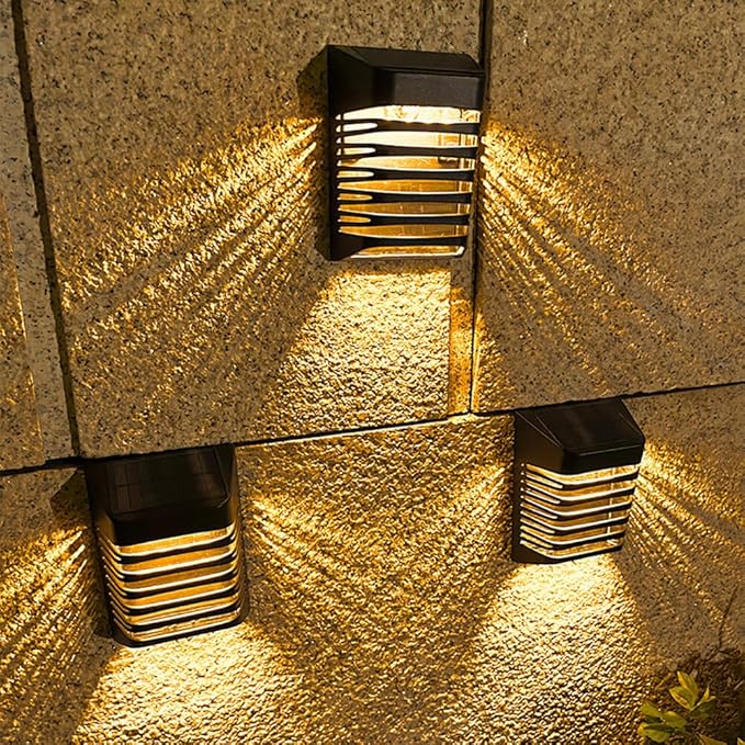 Solar Fence Light Led Waterproof Wall Rail Porch Backyard Lights 500mAh Battery for Garden Deck Pathway Walkways Stairways Patio (4Pcs)