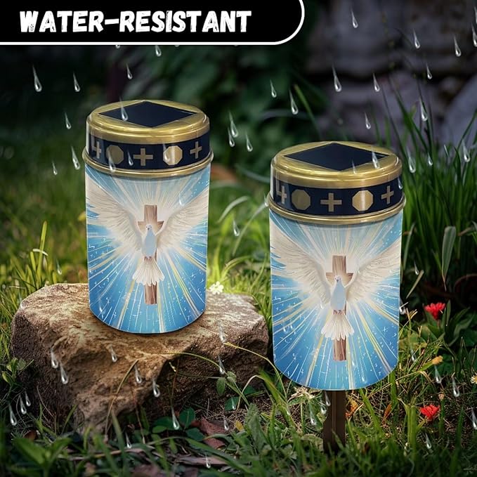 White Dove Solar Landscape Lights Outdoor Soft White Solar Cemetery Lights for Grave Solar Cemetery Lamp Blessed Candles for Home Memorial Decoration,Yard Path Stake Lights