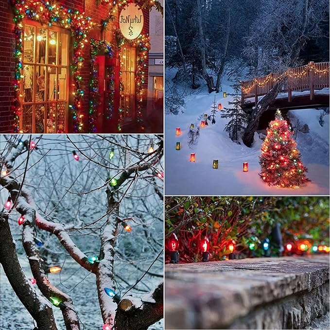 C9 Multicolor Christmas Lights Outdoor, 25Ft Vintage Christmas String Lights with 26 Clear Glass Multicolored | Lumora