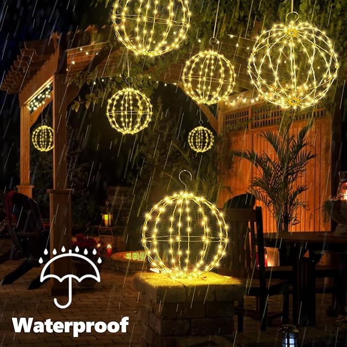 Joomer 2 Pack Christmas Ball Lights, 13IN & 11IN Foldable Metal Sphere Light, Connectable - Outdoor String Light | Lumora