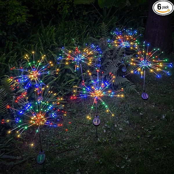 Outdoor Solar Garden Lights, 120 LEDs 8 Lighting Modes 6 Packs Waterproof Solar Fireworks Light Sparklers for Patio | Lumora