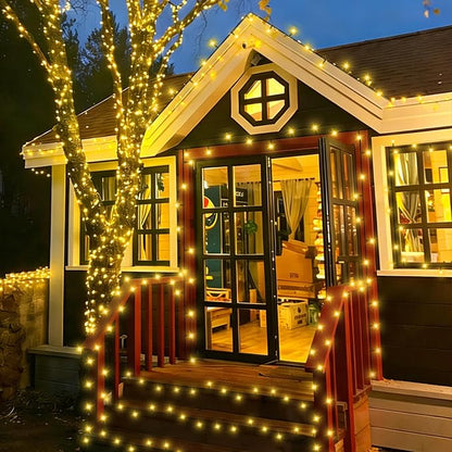 QITONG 2 Pack Solar Christmas Lights Warm White, Each 66ft 200 LED Solar String Lights Outdoor Waterproof, 8 Modes Solar Twinkle Lights