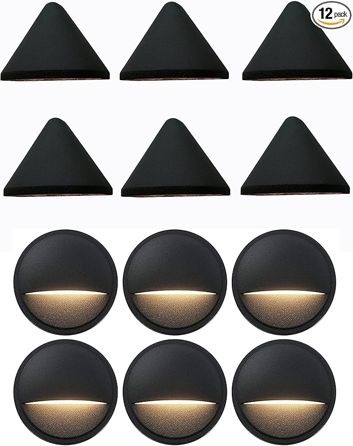 GKOLED Low Voltage Deck Lights Pack, 6pcs Round Deck Lights with 6pcs Cone Deck Lights | Lumora