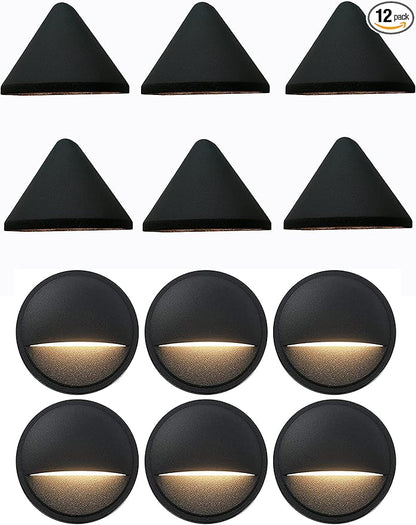 GKOLED Low Voltage Deck Lights Pack, 6pcs Round Deck Lights with 6pcs Cone Deck Lights