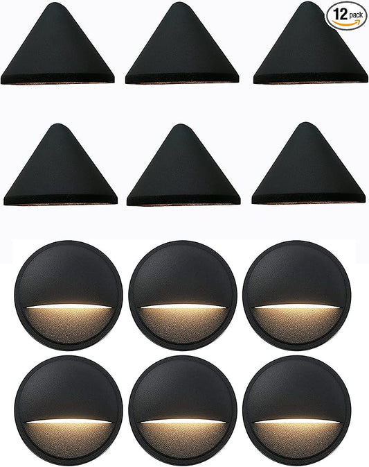 GKOLED Low Voltage Deck Lights Pack, 6pcs Round Deck Lights with 6pcs Cone Deck Lights