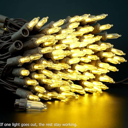 YULETIME 200 Warm White LED Christmas Lights, 66 Feet Brown Wire UL Certified Commercial Grade Holiday String Light Set