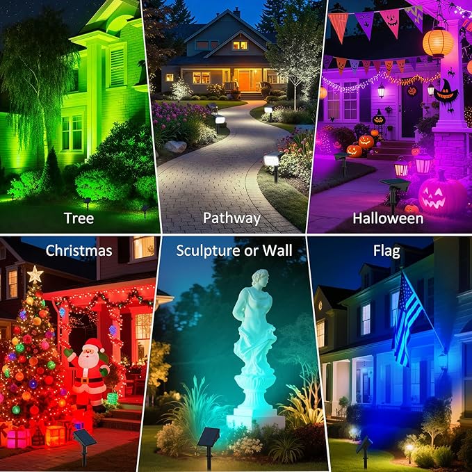 Halloween Solar Color Changing Lights Outdoor 7 Lighting Modes Waterproof IP65 Multicolor Landscape Spotlights | Lumora