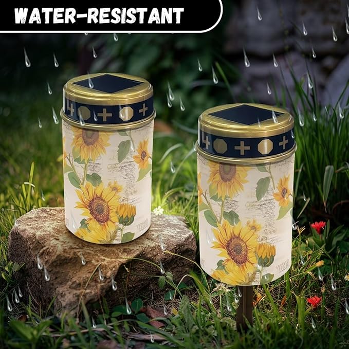 Solar Lights Outdoor Waterproof, Vintage Sunflowers Landscape Lighting Outdoor Solar Lights for Outside Solar Garden Lights for Pathway, Walkway, Patio, Yard, Lawn