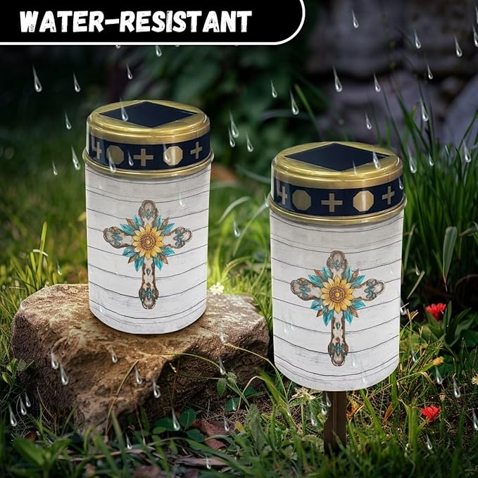 Garden Solar Outdoor Lights Eternal Light Lawn Lamp Waterproof Solar for Outside Cemetery Garden Decorations Yard Lawn Pathway Figurines-Cross
