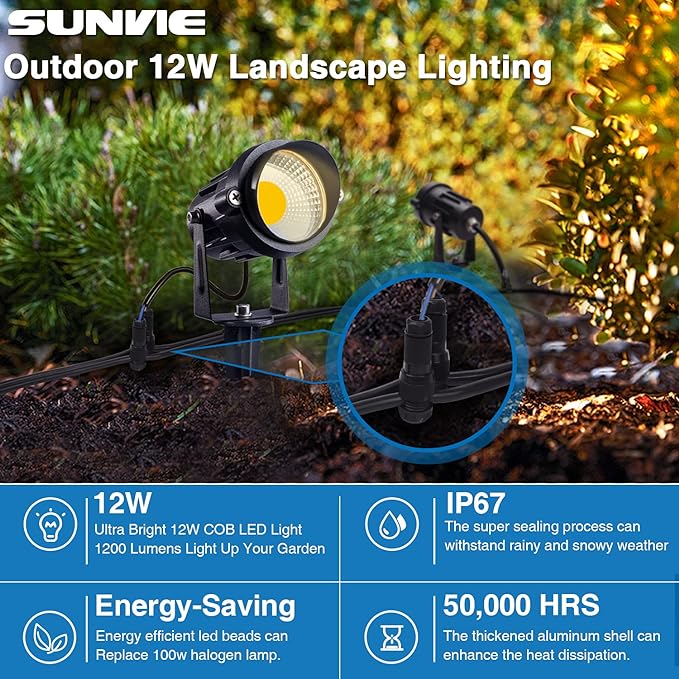 SUNVIE 24 Pack Low Voltage Landscape Lights LED 12W Landscape Lighting with connectors AC/DC 12V-24V Outdoor | Lumora