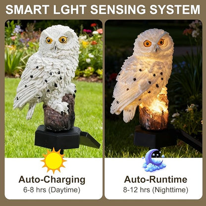 2 Pack Solar Powered Owl LED Garden Lights - Waterproof Resin Decor Stake, Owl Decor Outdoor Garden Patio Lawn Yard Pathway Decoration - White