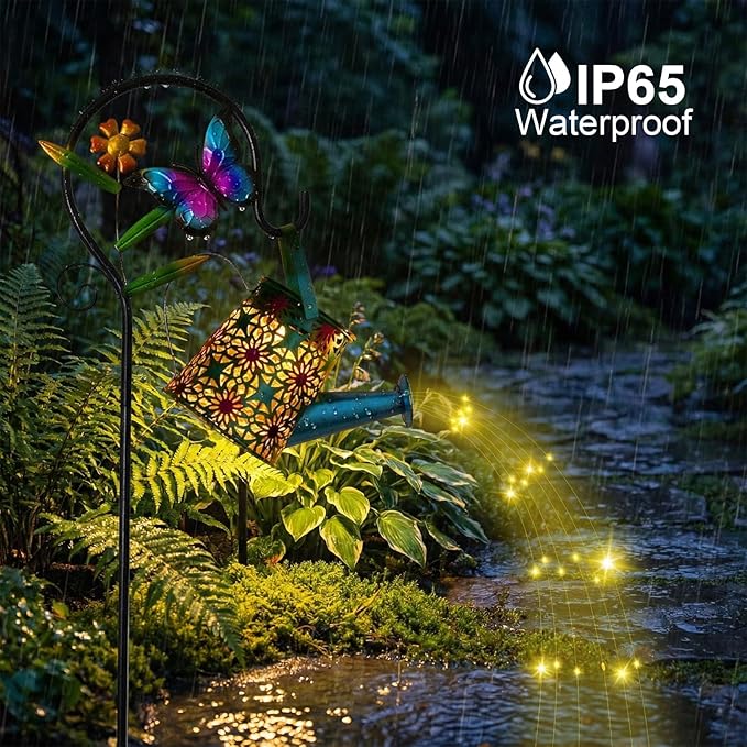 Solar Watering Can with Cascading Lights Outdoor Garden Decor,Waterproof Solar Lantern with Butterfly Shepherd | Lumora
