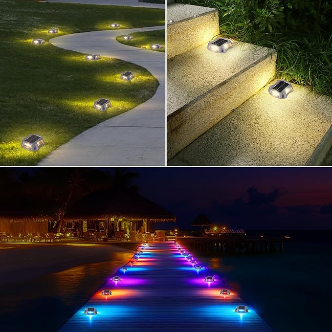 Bosceos Solar Driveway Lights Outdoor 4-Pack, Solar Deck Lights RGB Color Modes Dock Light Waterproof Driveway | Lumora