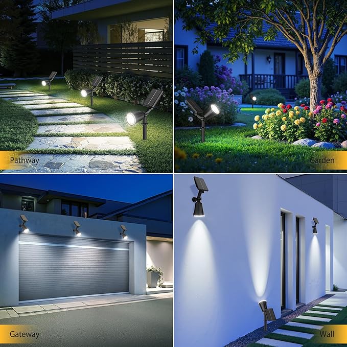 Solar Spot Lights Outdoor Cool White, 1000LM Big Adjustable Solar Lights Outdoor Waterproof, 2-in-1 Bright Solar | Lumora