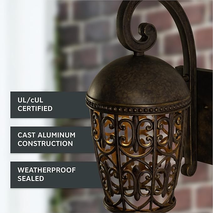 DESIGNERS FOUNTAIN Amherst Outdoor Light Fixture, 17.75 Inch Exterior Wall Lantern Sconce for Front Door, Patio and Porch, Burnt Umber, 97592-BU