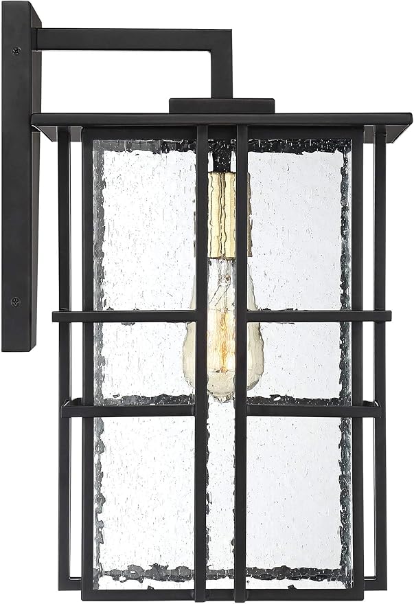 Possini Euro Design Arley Modern Outdoor Wall Light Fixture Black Geometric Frame 16" Seedy Glass for Exterior Barn Deck House Porch Yard Patio Outside Garage Front Door Garden Home Roof Lawn