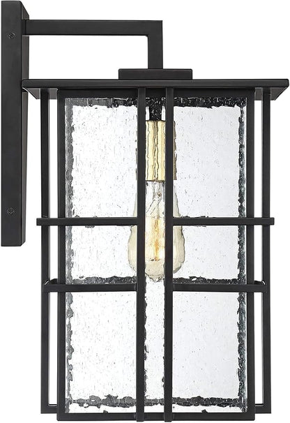 Possini Euro Design Arley Modern Outdoor Wall Light Fixture Black Geometric Frame 16" Seedy Glass for Exterior Barn Deck House Porch Yard Patio Outside Garage Front Door Garden Home Roof Lawn