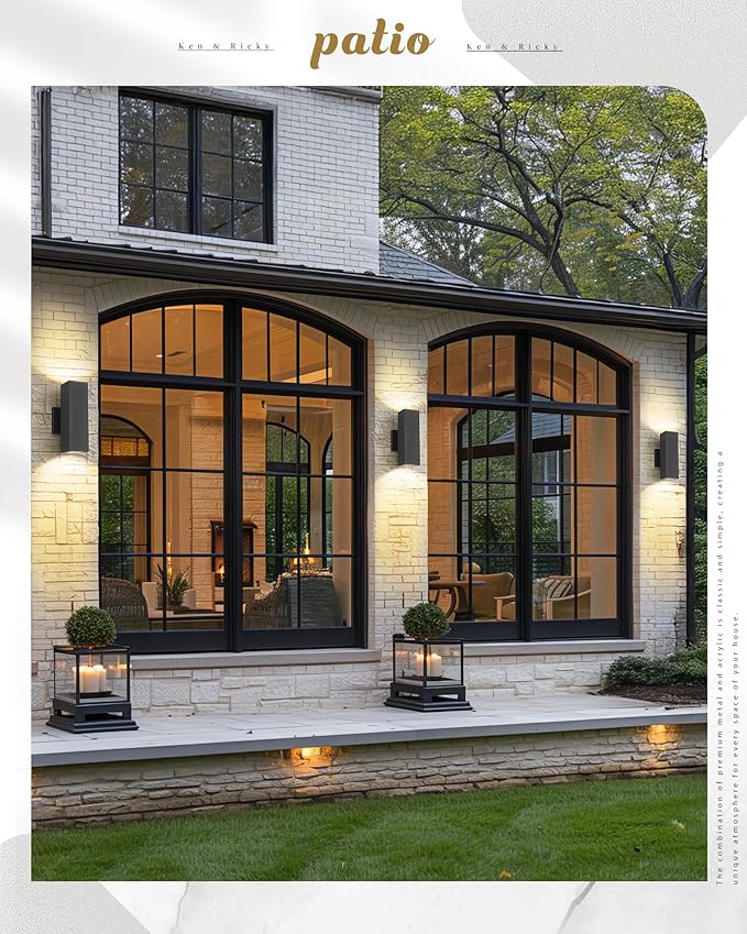 Ken & Ricky Outdoor Wall Light Fixture,Exterior Lighting Fixtures,Dusk to Dawn Modern Sconce Lights for Porch Patio Garage Front Door (Black,Square,with Sensor,1PK)