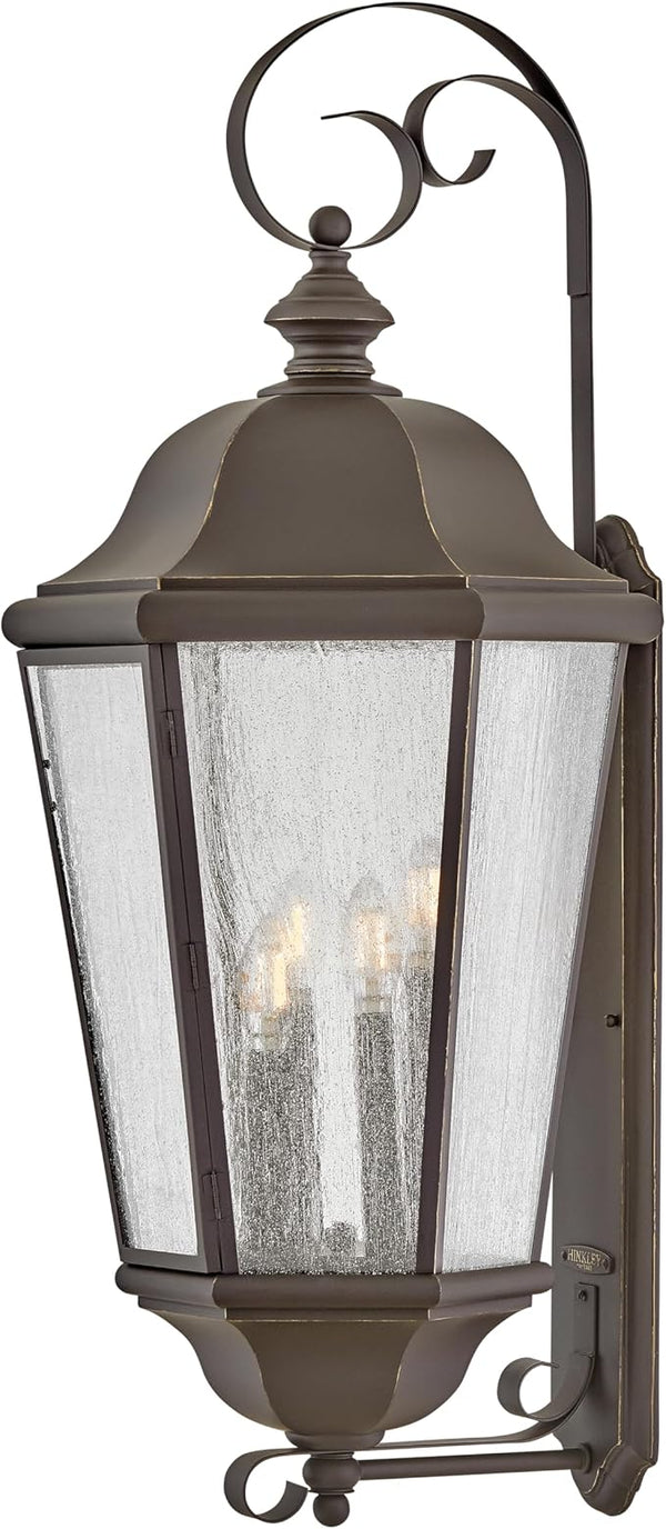 Hinkley Edgewater Outdoor Extra Large Wall Mount Lantern - Clear Seedy Glass, Aluminum - Oil Rubbed Bronze Finish | Lumora