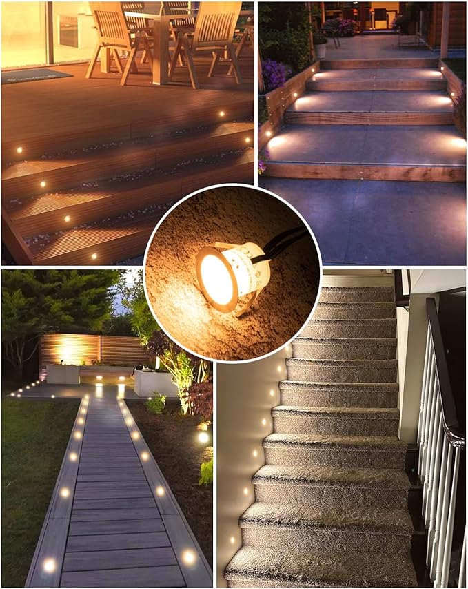 HIBOITEC Recessed LED Deck Light Kits(16Pack), 12V Low Voltage Landscape Lighting IP67 Waterproof Outdoor Step | Lumora