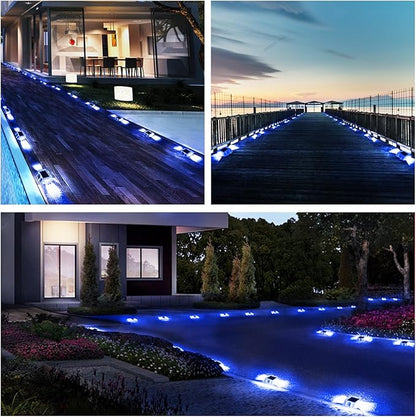 Solar Deck Lights Driveway Dock Lights 8 Pack, Outdoor LED Solar Powered Waterproof Warning Step Lights for Driveway Sidewalk Pathway Yard Garden(Blue)