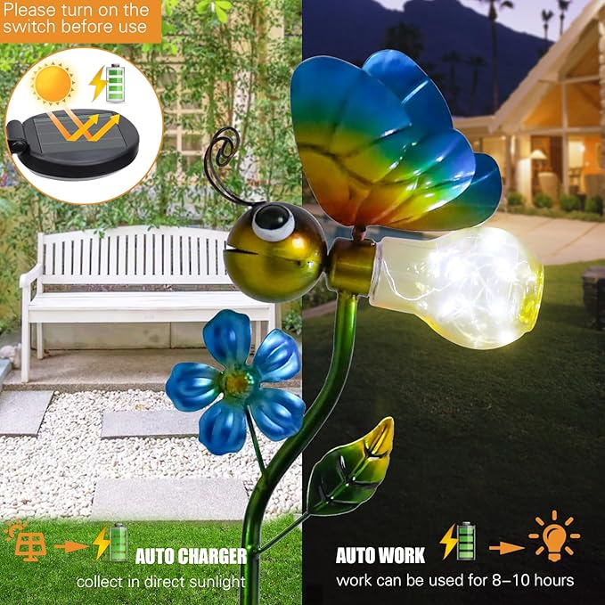 Bshine Solar Bee Outdoor Garden Decorative Lights, Waterproof Metal Stake Solar LED Lights Garden Decor Backyard, Pathway, Path, Lawn Ornaments for Woman Mom, Valentine's Day Outdoor Decor