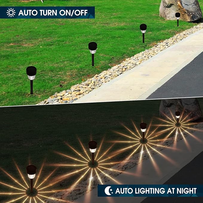 YUWELL Solar Outdoor Light (6-Pack), Solar Pathway Lights, Waterproof Solar Garden Light, Outdoor Light for Landscape, Garden, Channel, Sidewalk and Driveway, Warm White LED