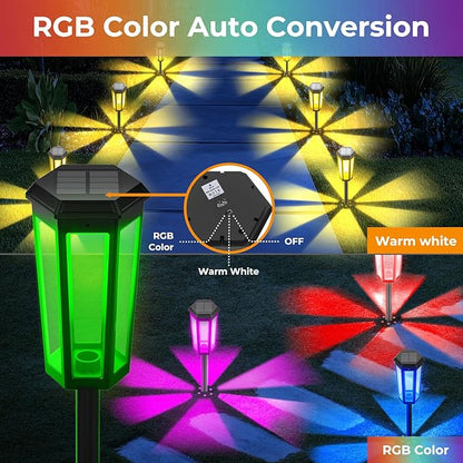 Garden Decor Light, 4Pack Outdoor Lights Color Changing, Bright Pathway Lights Outside Waterproof, Walkway Lights Warm White for Landscape Path Yard Patio Driveway