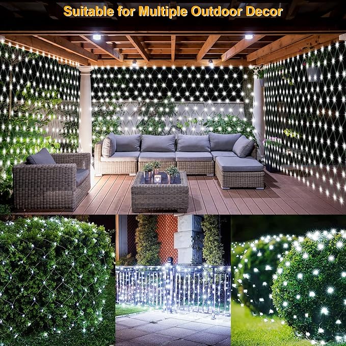 echosari Solar Net Lights Outdoor, 100 LED 5Ft x 5Ft Bush Net Light Outdoor Mesh Lights Auto On/Off 8 Modes for Tree Fence Wall Roof Backyard Bush Decor (Cool White)