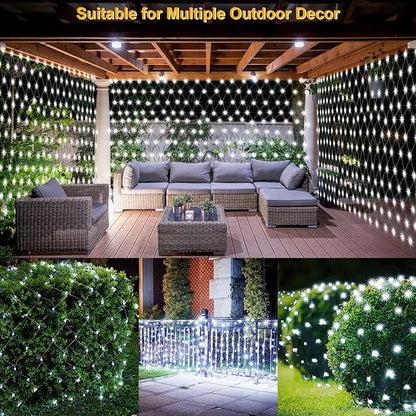 echosari Solar Net Lights Outdoor, 100 LED 5Ft x 5Ft Bush Net Light Outdoor Mesh Lights Auto On/Off 8 Modes for Tree Fence Wall Roof Backyard Bush Decor (Cool White)
