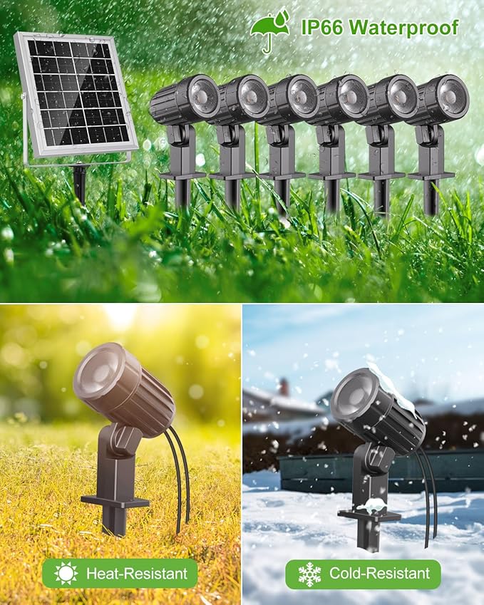 CLY 6 in 1 Solar Spot Lights Outdoor, 2700K Warm White Solar Spotlights Landscape Lights, IP66 Waterproof 59.06ft | Lumora