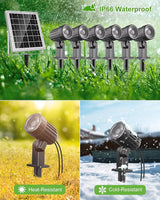 CLY 6 in 1 Solar Spot Lights Outdoor, 2700K Warm White Solar Spotlights Landscape Lights, IP66 Waterproof 59.06ft | Lumora