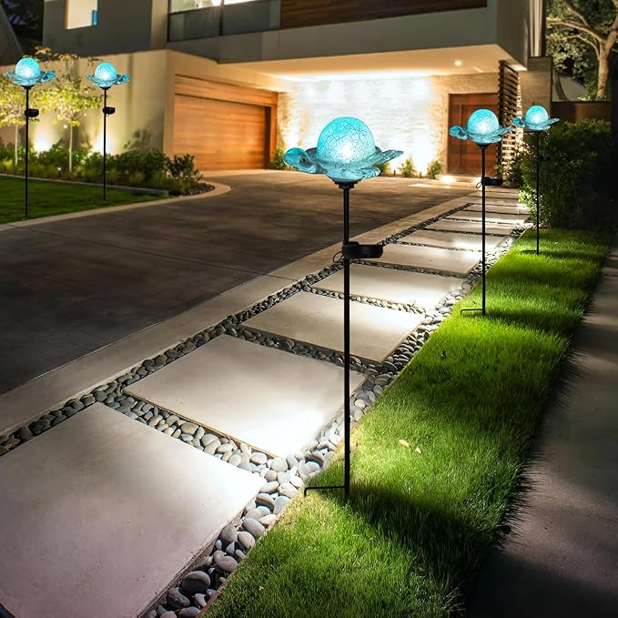 Bshine Solar Garden Decoration Outdoor Turtle Lights, Hand Blown Glass Waterproof Solar Light Stake Decorate Paths, Pathways, Lawns and Yards Art for Mom Gifts