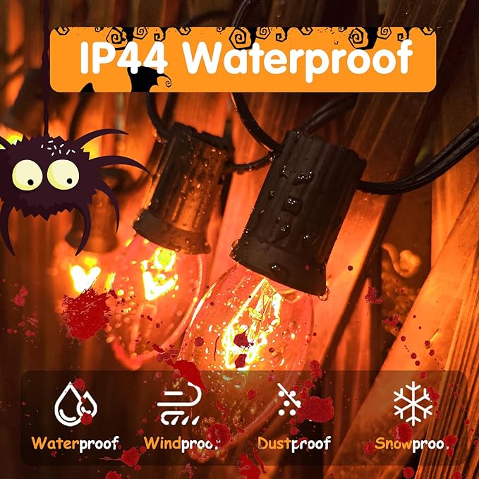 C9 Clear Orange Halloween Lights, 25FT Halloween C9 String Lights with 27 Clear Orange Bulbs, Hanging Decoration Lights for Outdoor Indoor Patio Home Party Garden Yard-Black Wire