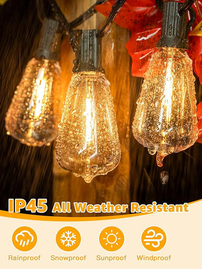 Outdoor String Lights Dimmable with Remote, 100 FT Outdoor Lights with 2 Timer and 3 Mode, Waterproof & Shatterproof Patio Lights, 2200K Energy Saving String Lights 3 Spare Bulbs for Patio Yard