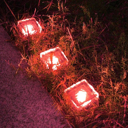 4 Pack Solar Path Ice Cube Lights Outdoor, Waterproof Glass LED Glass Clear Brick in-Groud Buried Festive Light Night Lamp for Garden Courtyard Pathway Patio Pool Pond Decoration(Red)