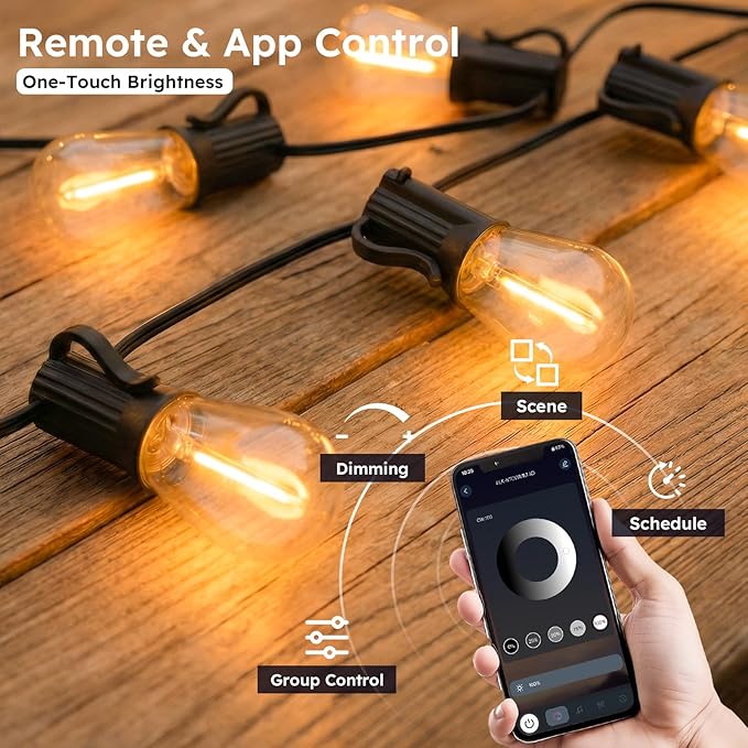 100FT Outdoor String Light with S11 Plastic Bulbs, Low-Voltage LED Patio Light with App & Remote, Music Sync, 4 | Lumora