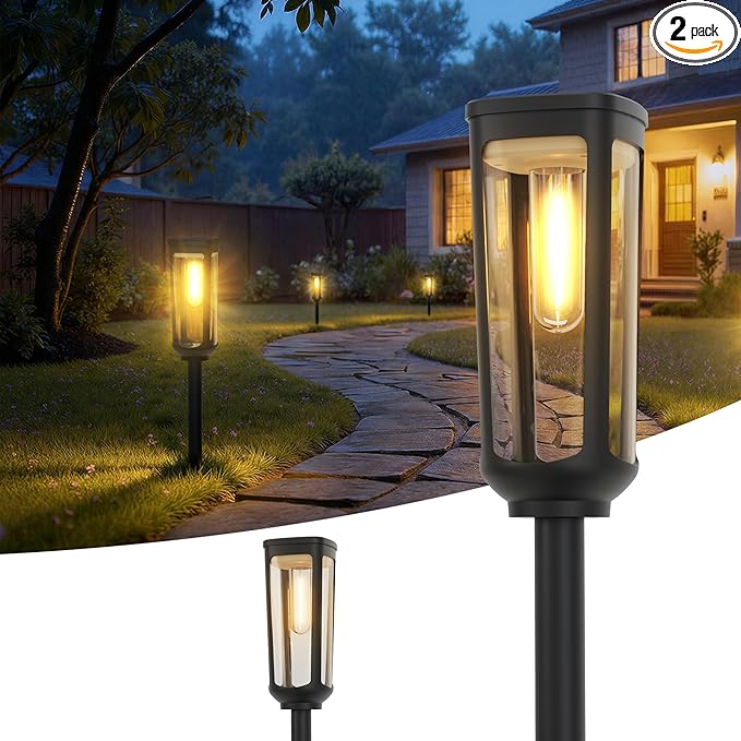 Solar Pathway Lights Outdoor,2 Pack Warm Garden Lights Solar Powered Waterproof IP65,Auto On/Off Outdoor Light for | Lumora